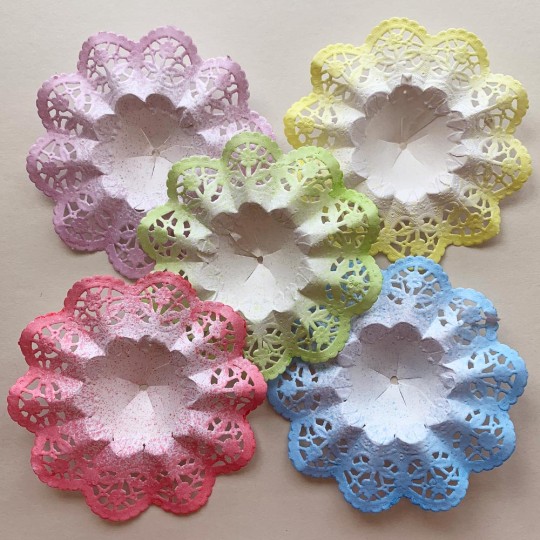 Small Paper Lace Flower Bouquet Holders in Mixed Multi ~ Set of 25 ~ 3-3/4" across